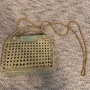 House of Harlow 1960 Authentic Green Woven Crossbody Bag with Gold Chain